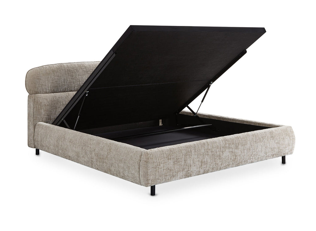 Lit coffre en velours chiné taupe 180x200cm MELO