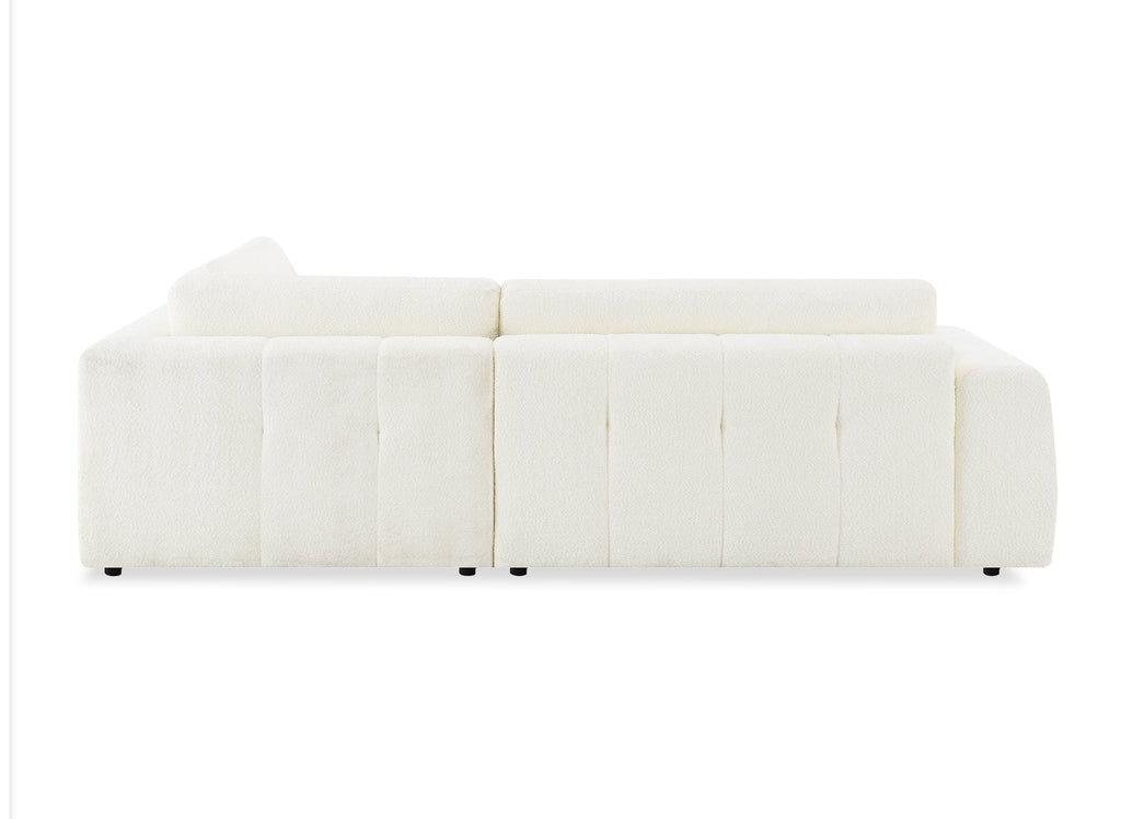 Canapé d'angle convertible avec coffre en tissu bouclette écru HAVEN - Angle droit