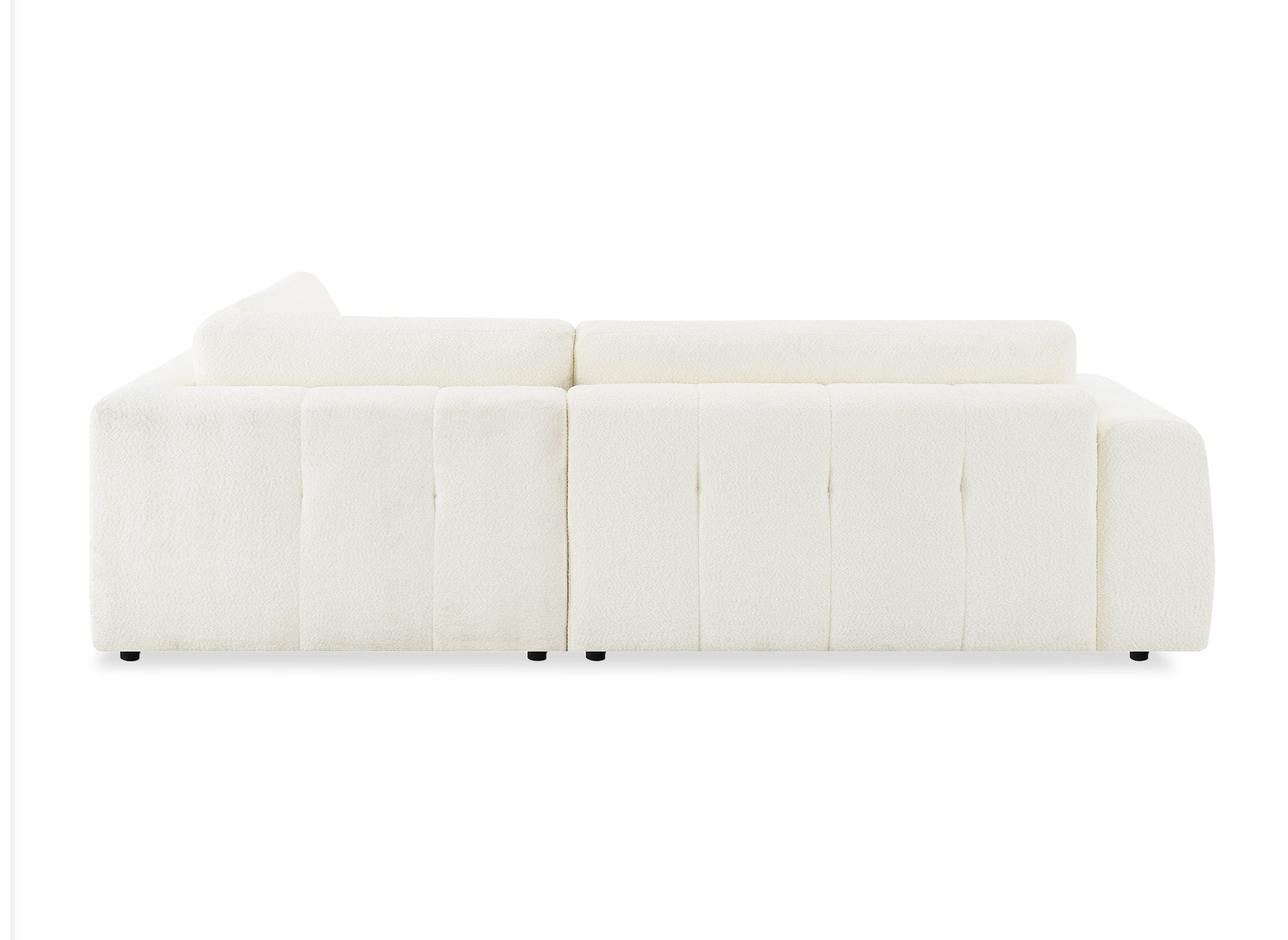 Canapé d'angle convertible avec coffre en tissu bouclette écru HAVEN - Angle droit