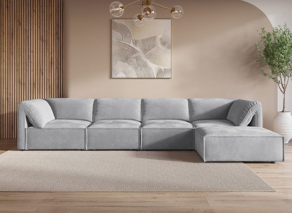 Canapé d'angle modulable en velours gris HARINA