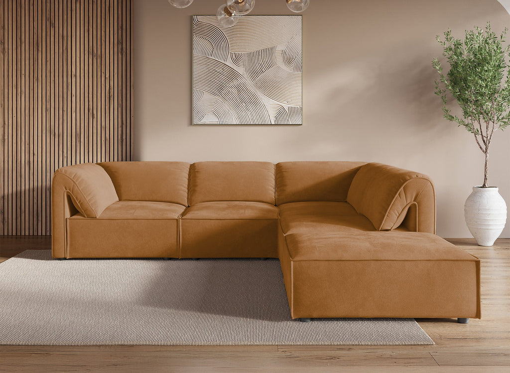 Canapé d'angle modulable en velours moutarde HARINA