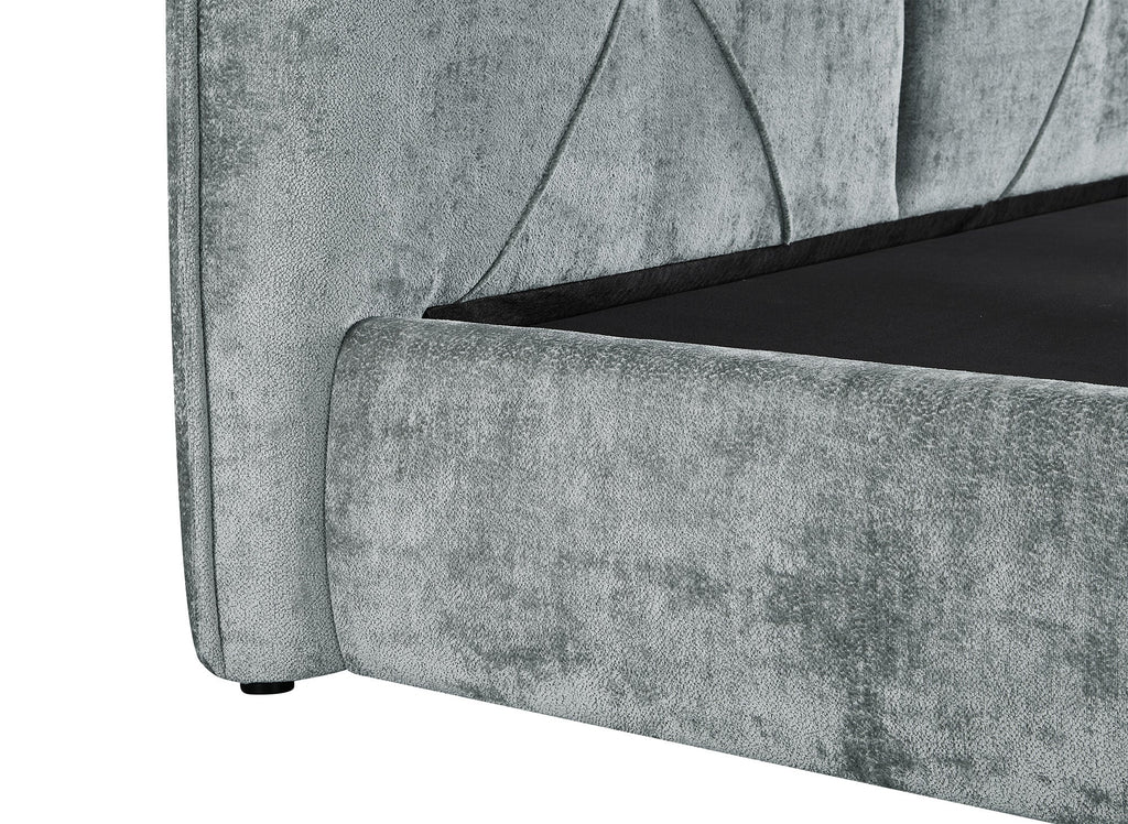 Lit coffre en tissu bouclette doux gris 140x190 cm NOAH