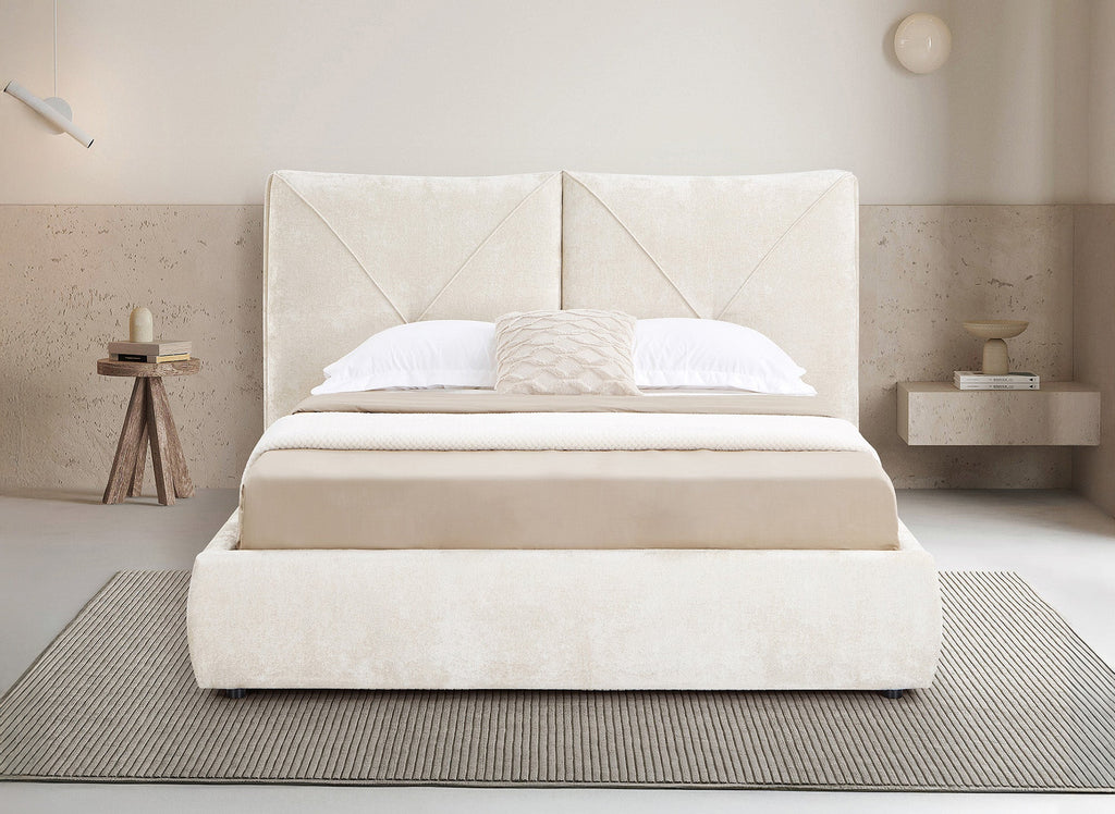 Lit coffre en tissu bouclette doux beige 140x190 cm NOAH