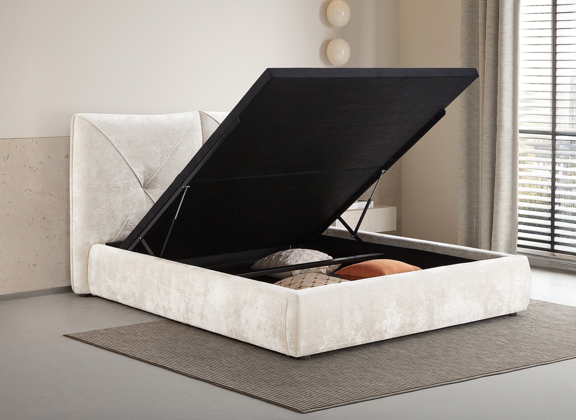 Lit coffre en tissu bouclette doux beige 140x190 cm NOAH