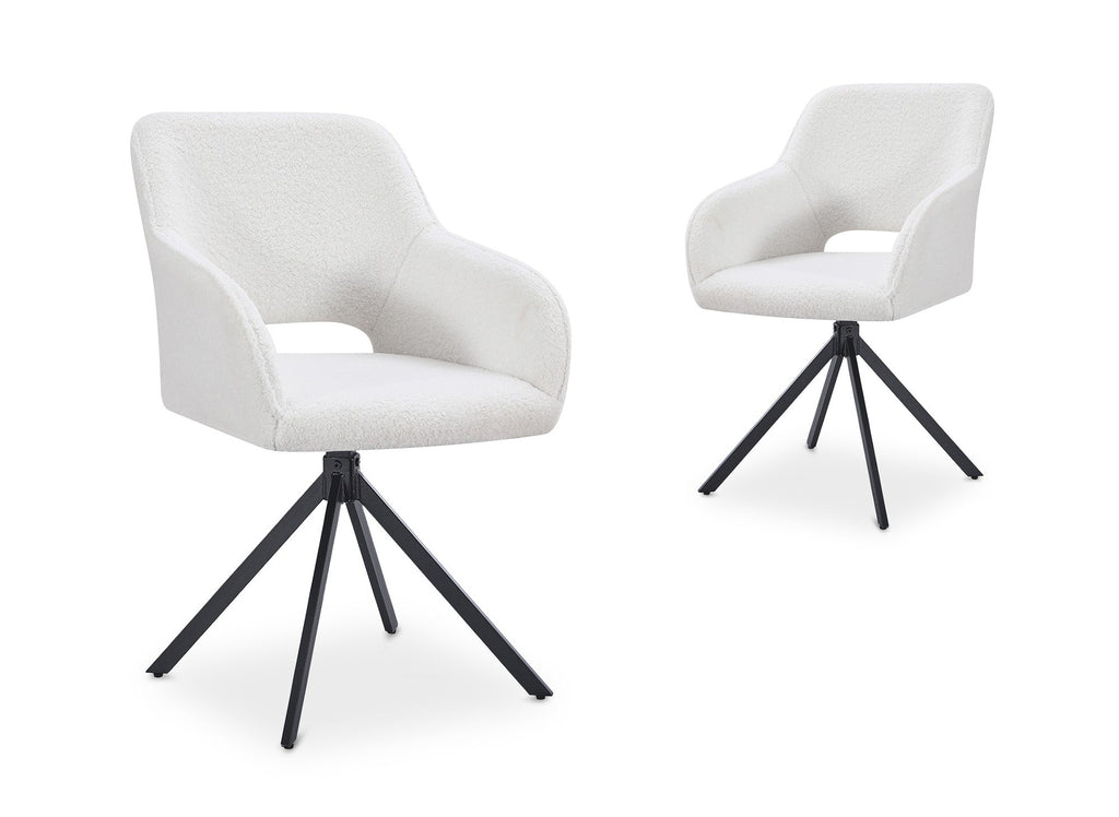 Lot de 2 chaises pivotantes design en tissu bouclette blanc écru CIEL
