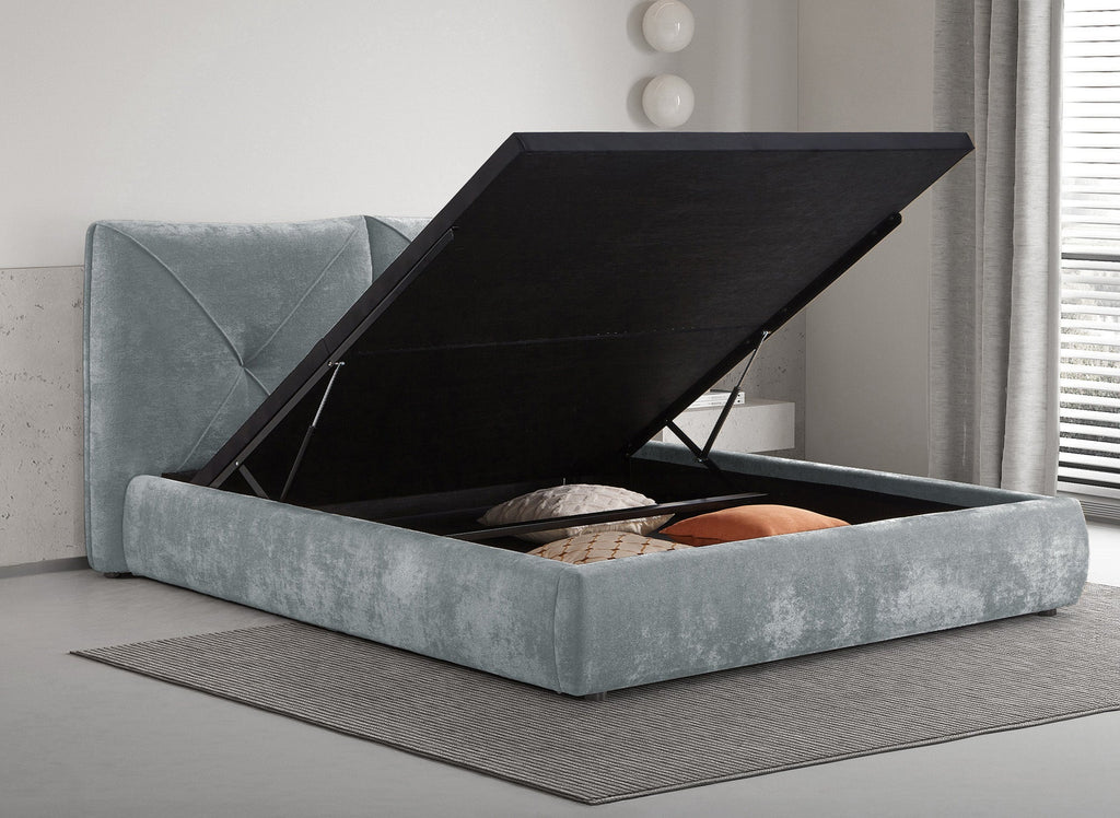 Lit coffre en tissu bouclette doux gris 180x200 cm NOAH