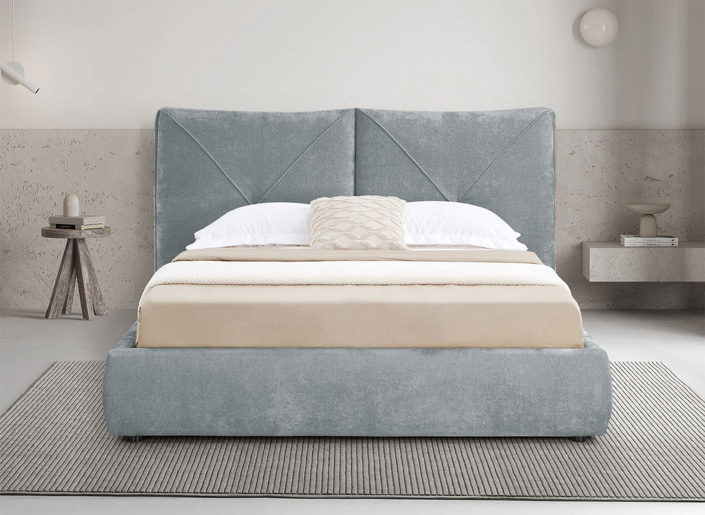 Lit coffre en tissu bouclette doux gris 160x200 cm NOAH