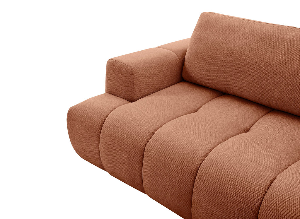 Canapé d'angle convertible avec coffre en tissu terracotta HAVEN - Angle droit