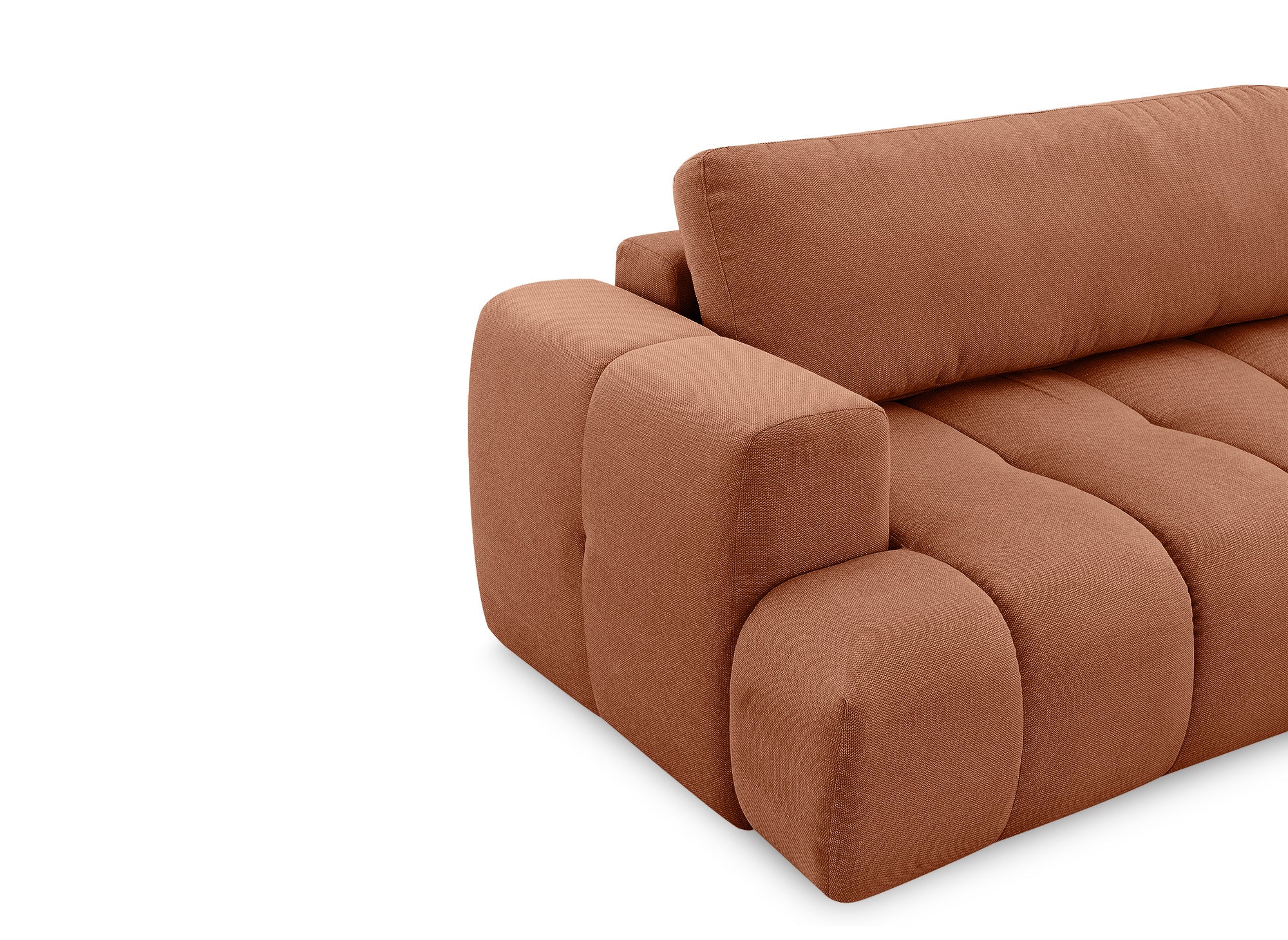 Canapé d'angle convertible avec coffre en tissu terracotta HAVEN - Angle droit