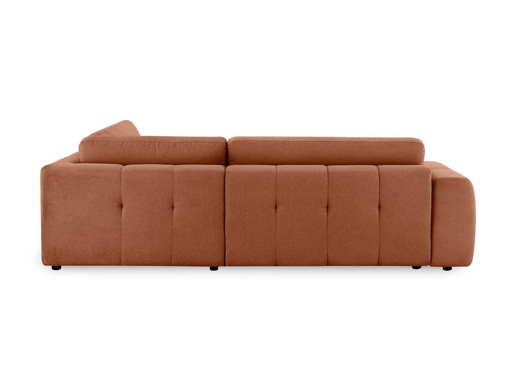 Canapé d'angle convertible avec coffre en tissu terracotta HAVEN - Angle droit