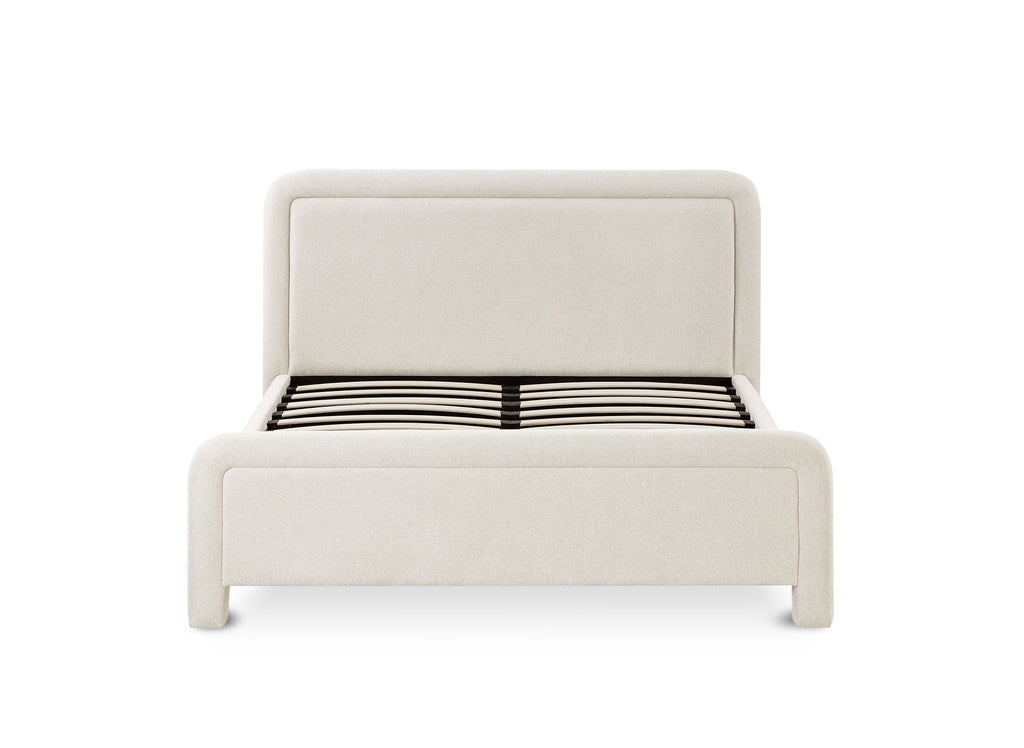 Lit double en tissu doux beige 160 x200 cm ANELA