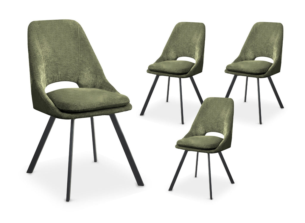 Lot de 4 chaises en velours texturé vert olive NARCISSE