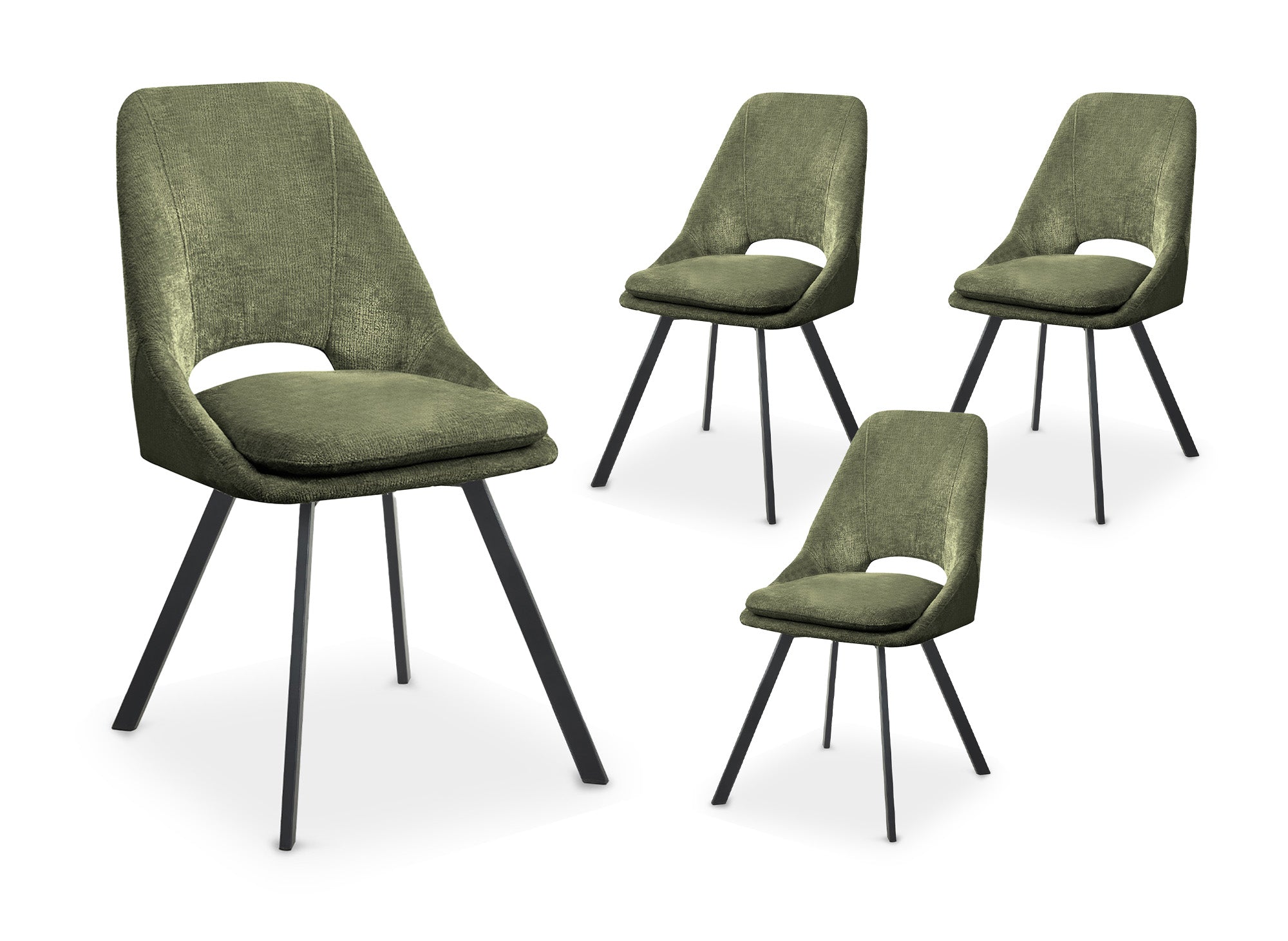 Lot de 4 chaises en velours texturé vert olive NARCISSE