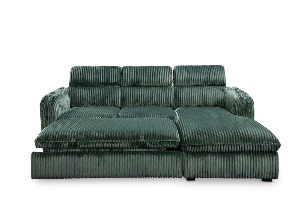 Canapé d'angle convertible en velours côtelé épais vert ISABELLA - Angle droit