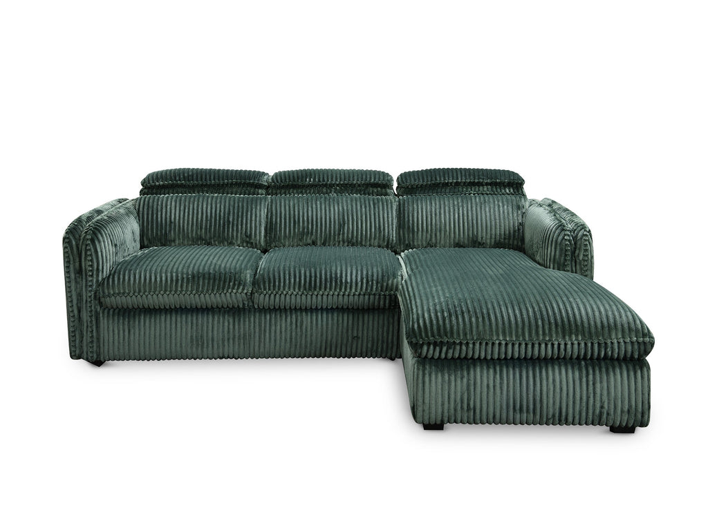 Canapé d'angle convertible en velours côtelé épais vert ISABELLA - Angle droit