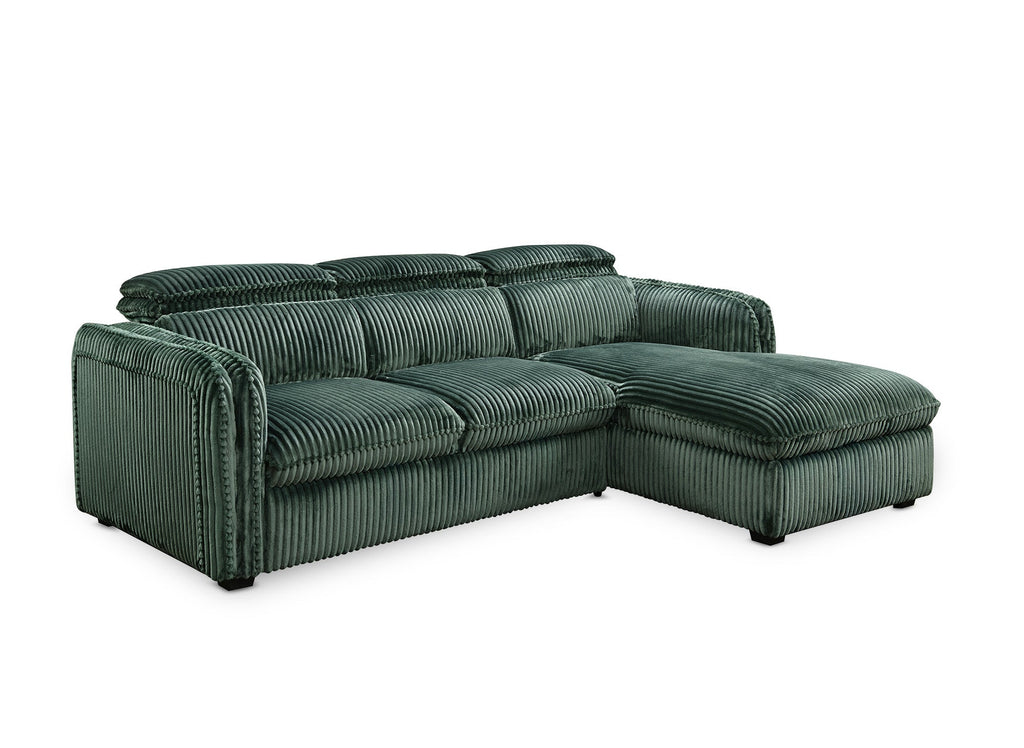 Canapé d'angle convertible en velours côtelé épais vert ISABELLA - Angle droit