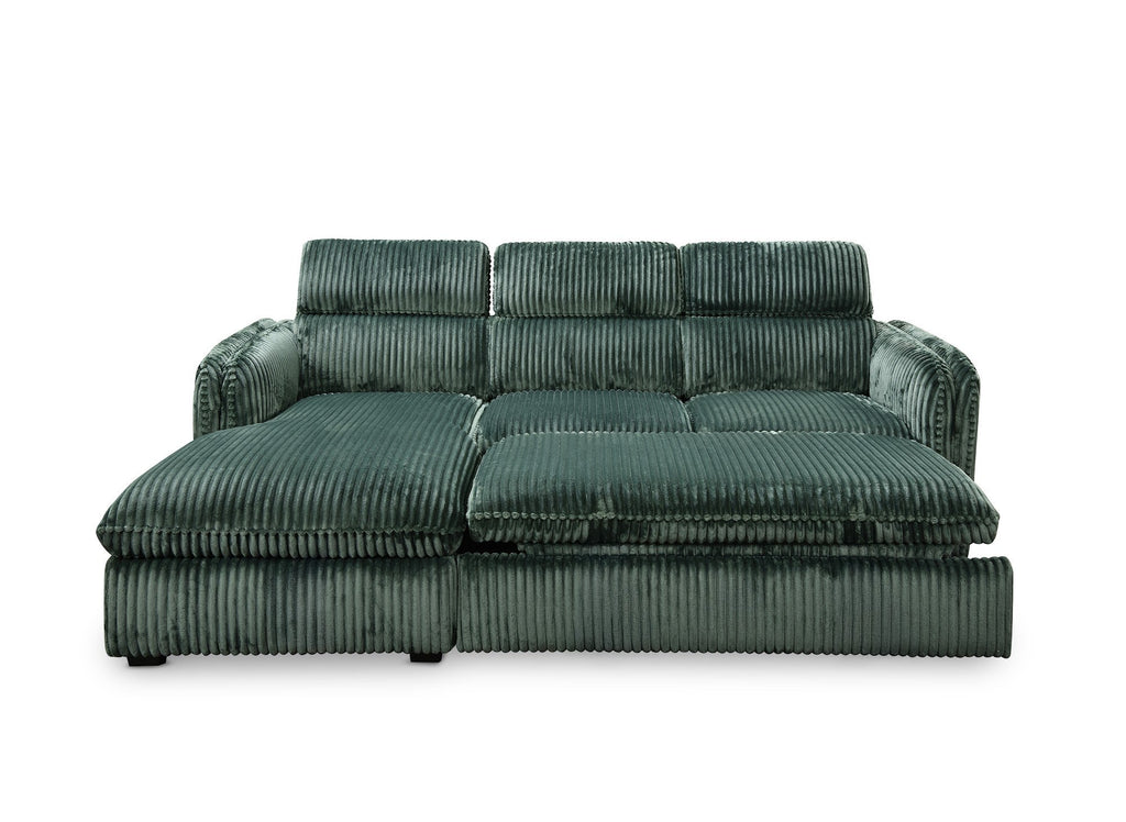 Canapé d'angle convertible en velours côtelé épais vert ISABELLA - Angle gauche