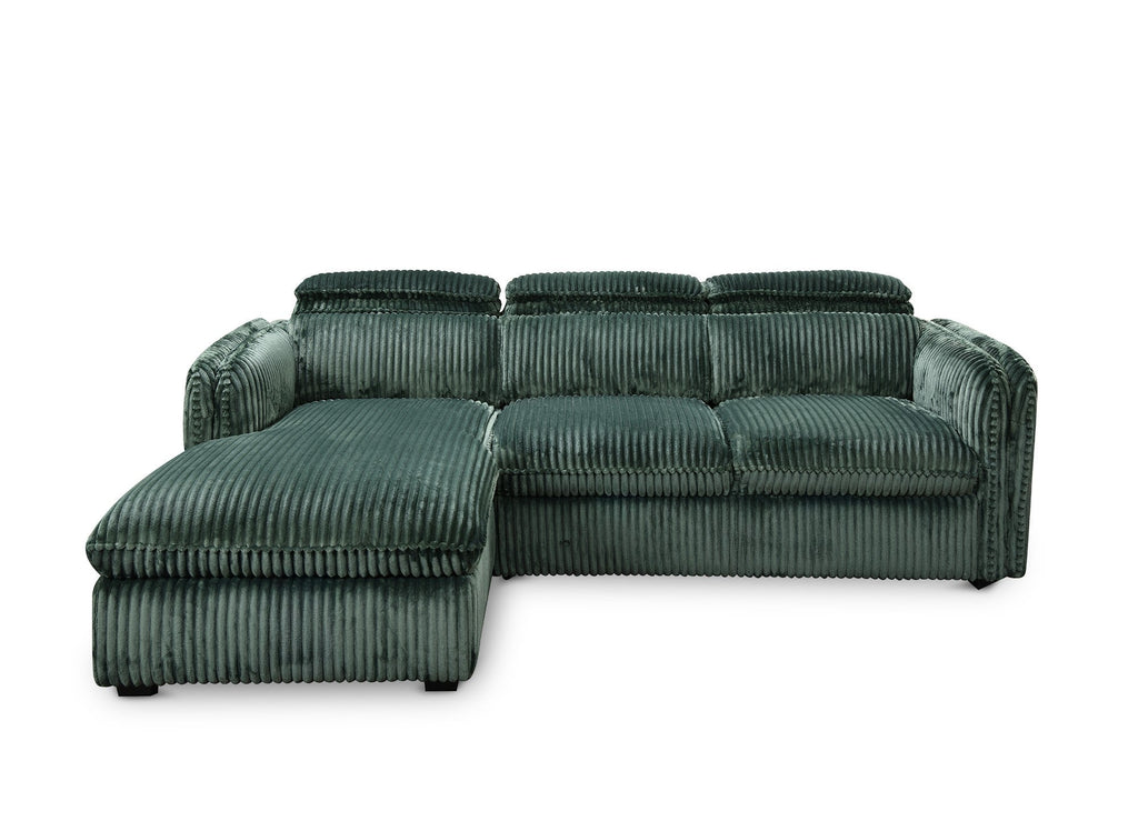 Canapé d'angle convertible en velours côtelé épais vert ISABELLA - Angle gauche
