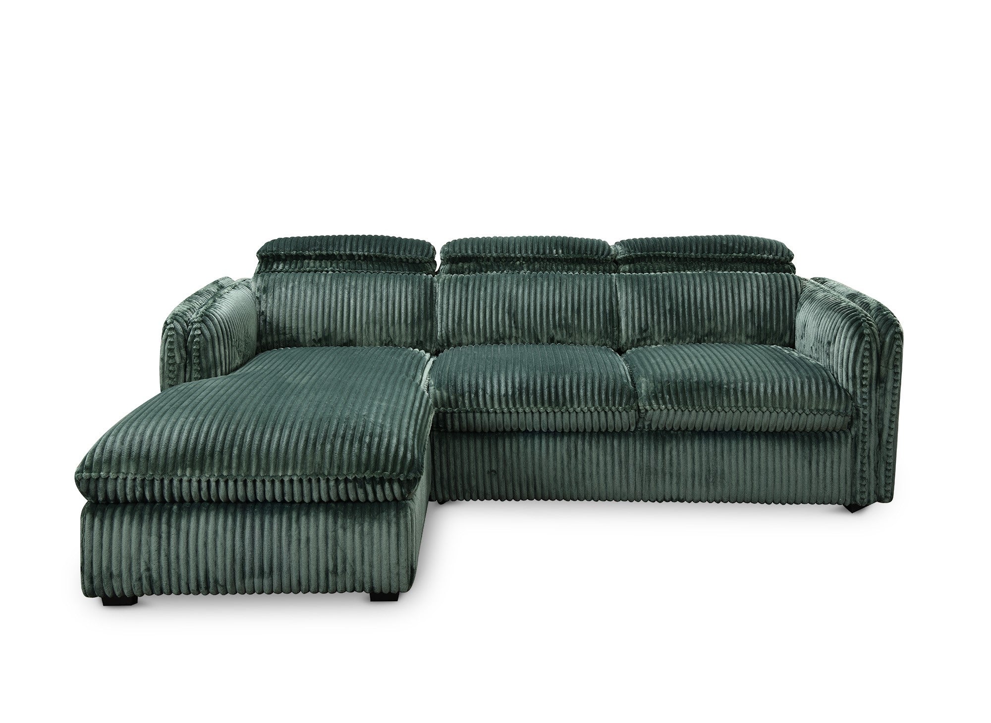 Canapé d'angle convertible en velours côtelé épais vert ISABELLA - Angle gauche