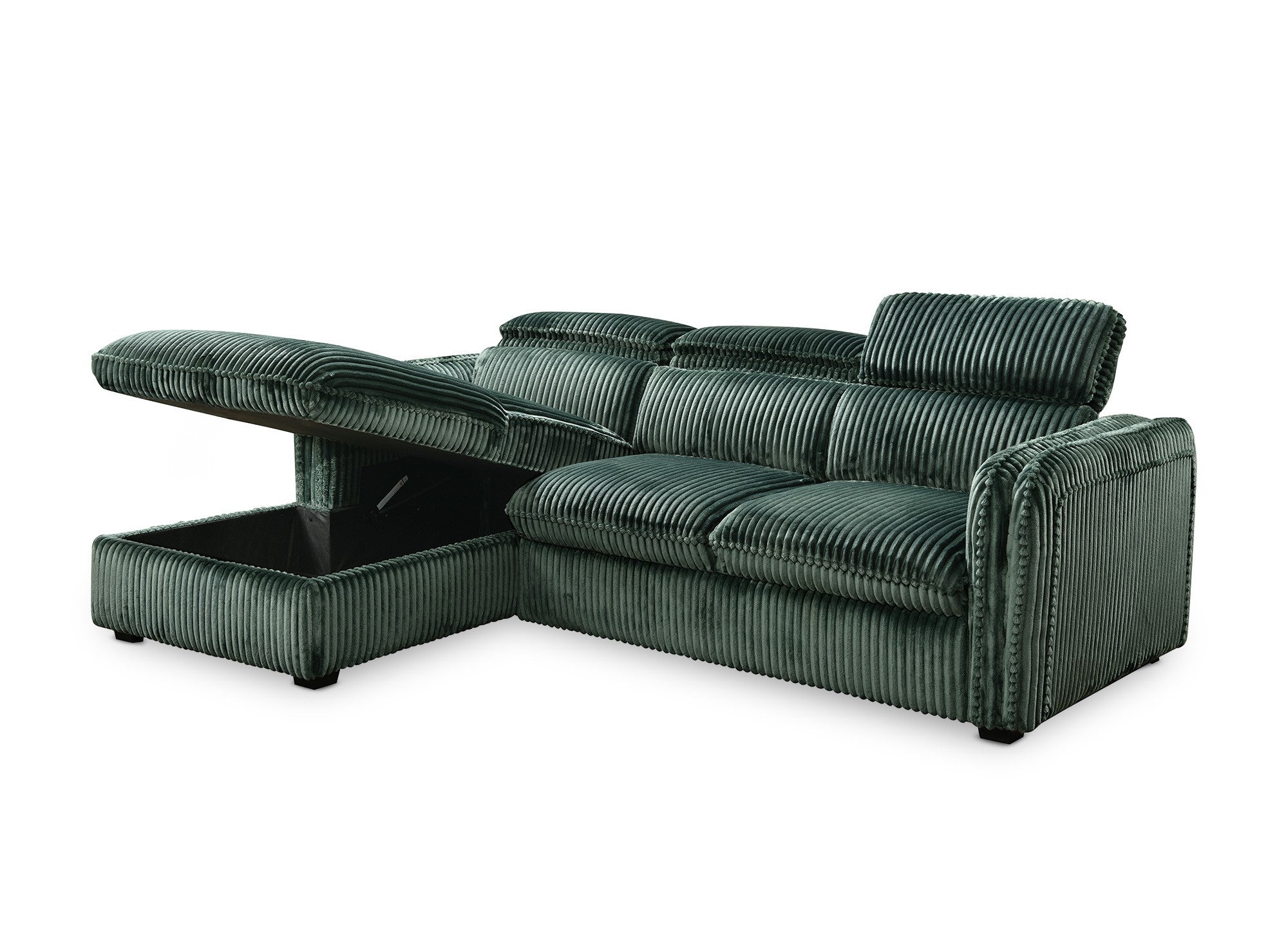 Canapé d'angle convertible en velours côtelé épais vert ISABELLA - Angle gauche