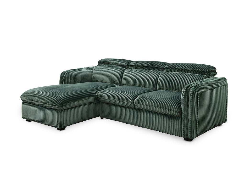 Canapé d'angle convertible en velours côtelé épais vert ISABELLA - Angle gauche