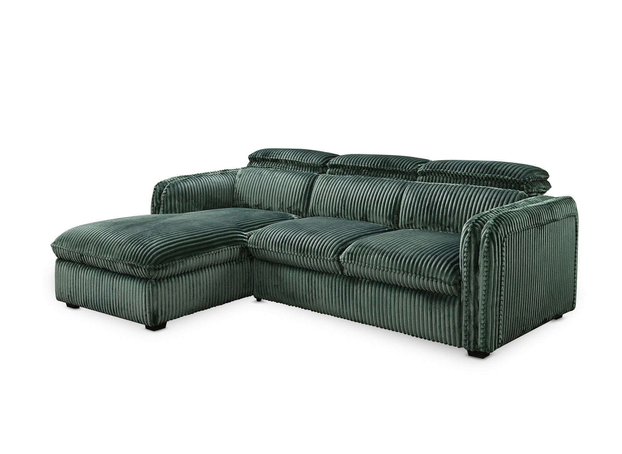 Canapé d'angle convertible en velours côtelé épais vert ISABELLA - Angle gauche