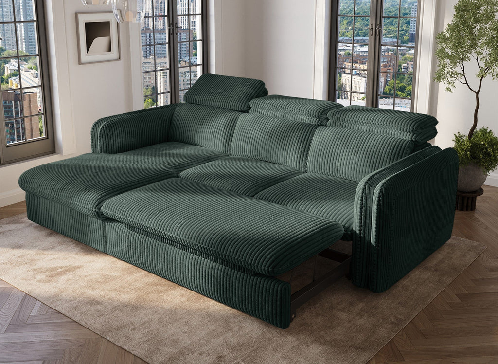 Canapé d'angle convertible en velours côtelé épais vert ISABELLA - Angle gauche