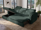 Canapé d'angle convertible en velours côtelé épais vert ISABELLA - Angle gauche