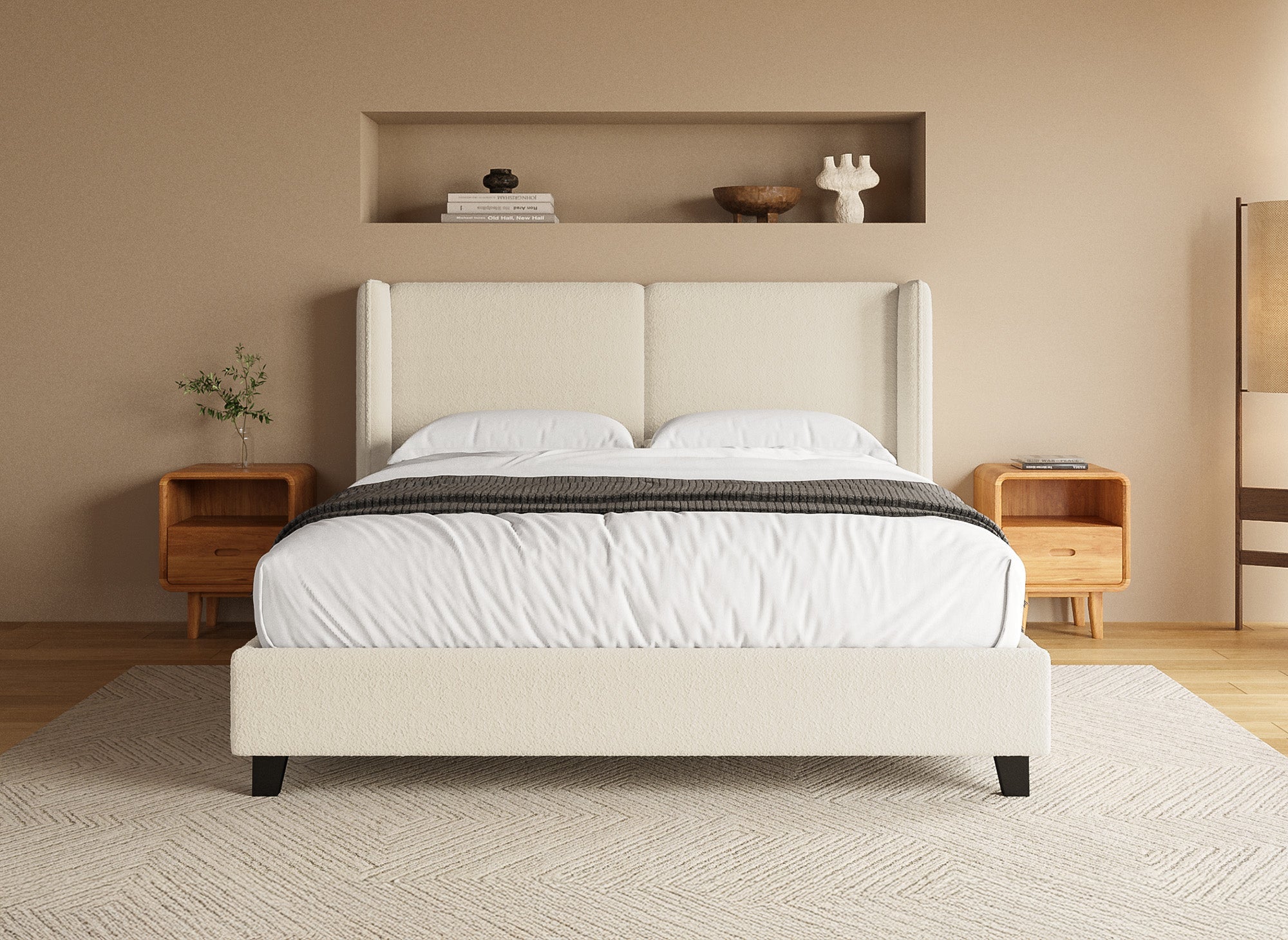 Lit double en tissu effet peau de mouton beige 160x200 cm KAYDEN