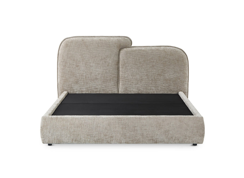 Lit coffre en velours chiné taupe 140x190 cm MILENA