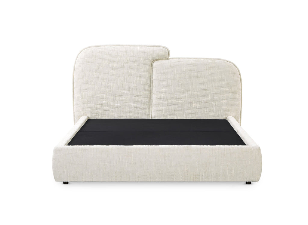 Lit coffre en velours chiné beige 140x190 cm MILENA