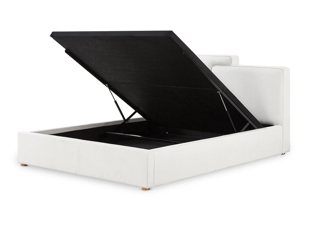 Lit coffre en velours côtelé écru 180x200 cm ZELIA