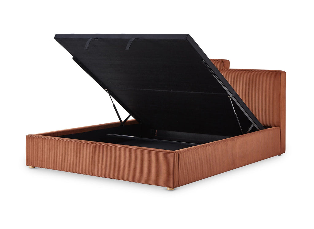 Lit coffre en velours côtelé terracotta 180x200 cm ZELIA