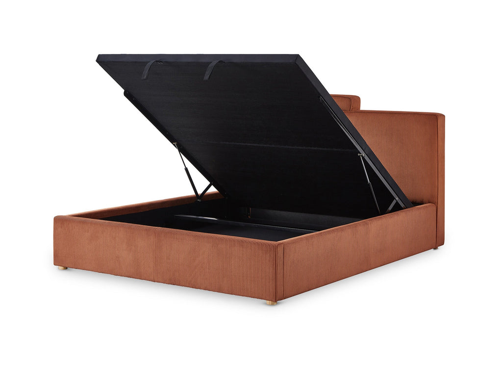 Lit coffre en velours côtelé terracotta 160x200 cm ZELIA