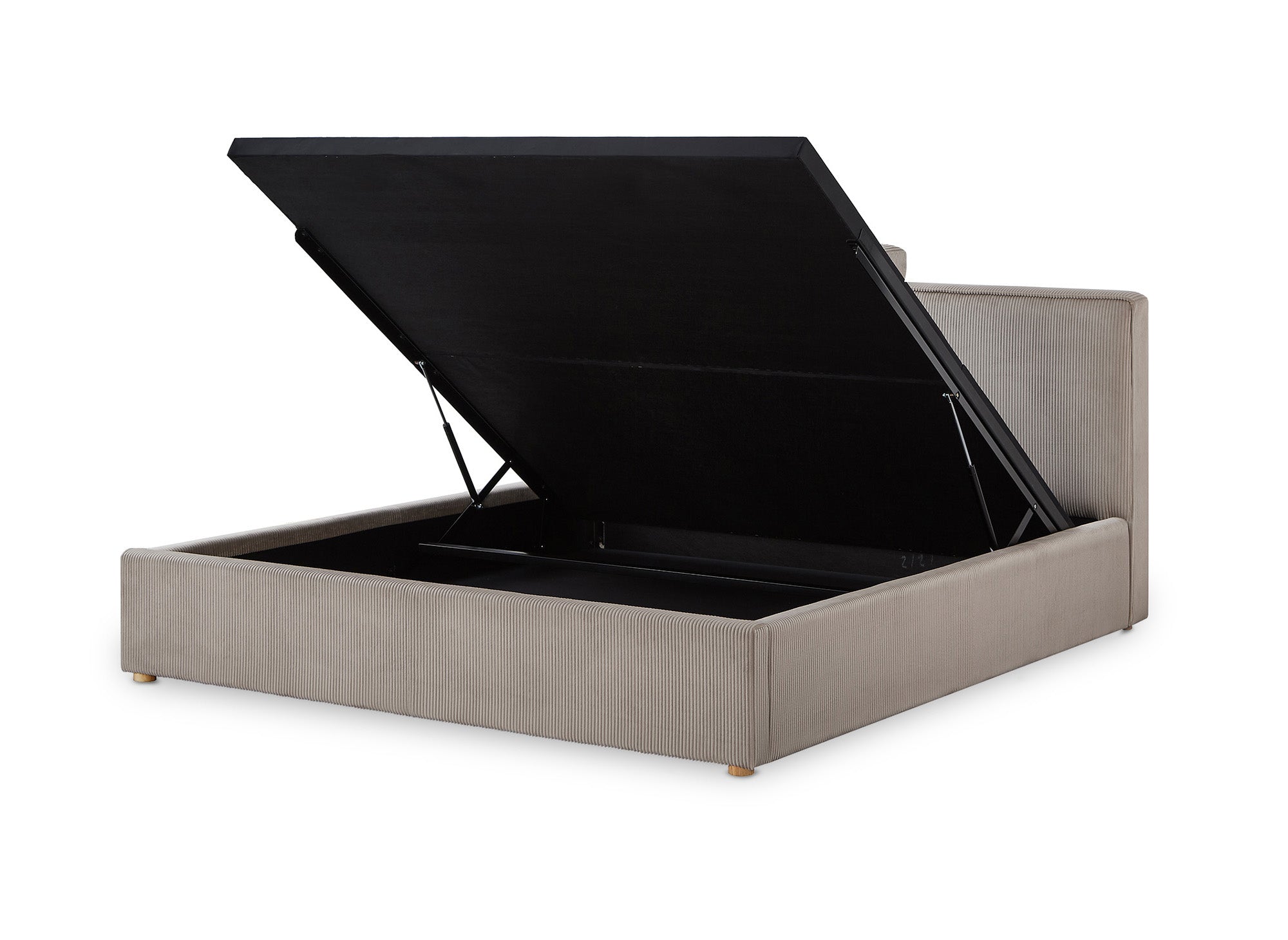 Lit coffre en velours côtelé taupe 160x200 cm ZELIA