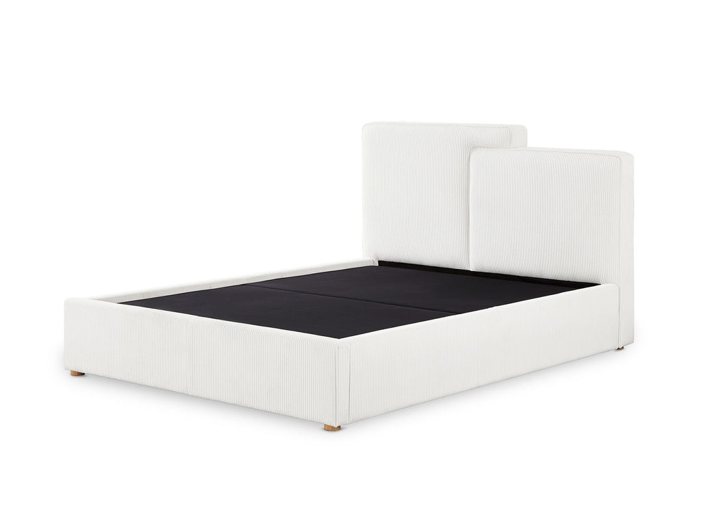 Lit coffre en velours côtelé écru 160x200 cm ZELIA