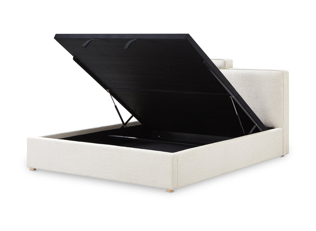 Lit coffre en tissu bouclette beige 160x200 cm ZELIA