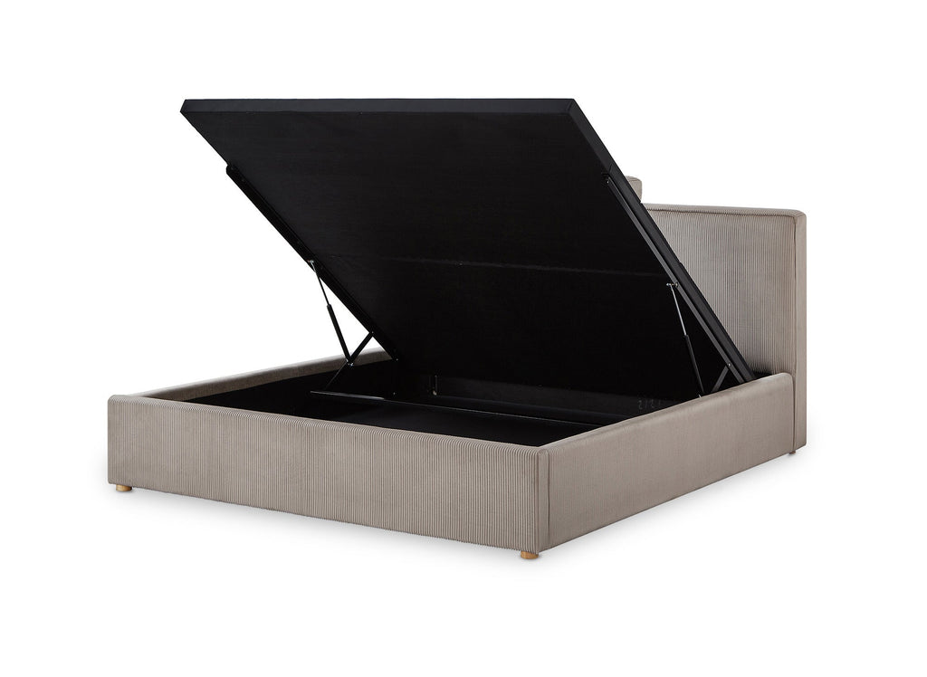 Lit coffre en velours côtelé taupe 140x190 cm ZELIA
