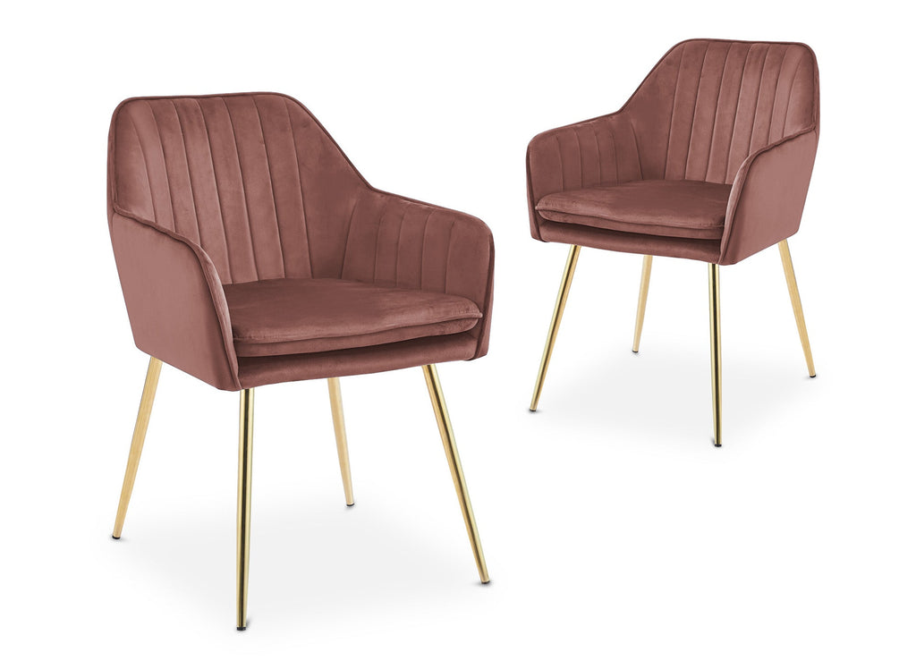 Lot de 2 chaises avec accoudoirs en velours rose EDWIGE
