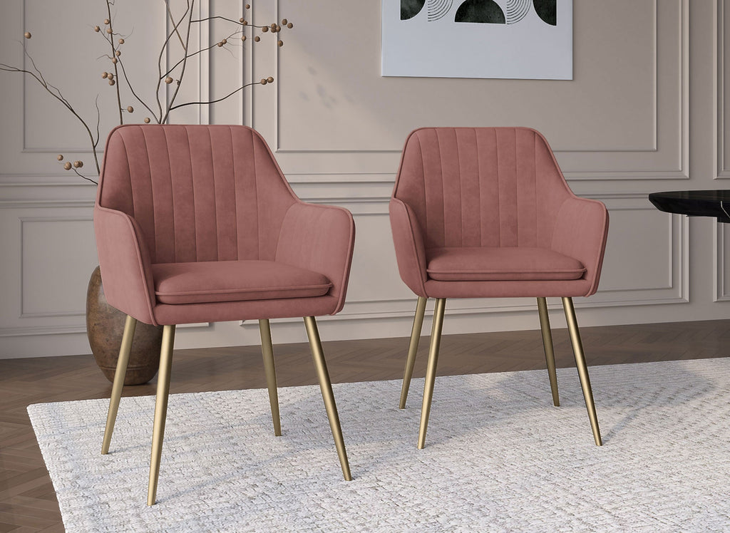 Lot de 2 chaises avec accoudoirs en velours rose EDWIGE