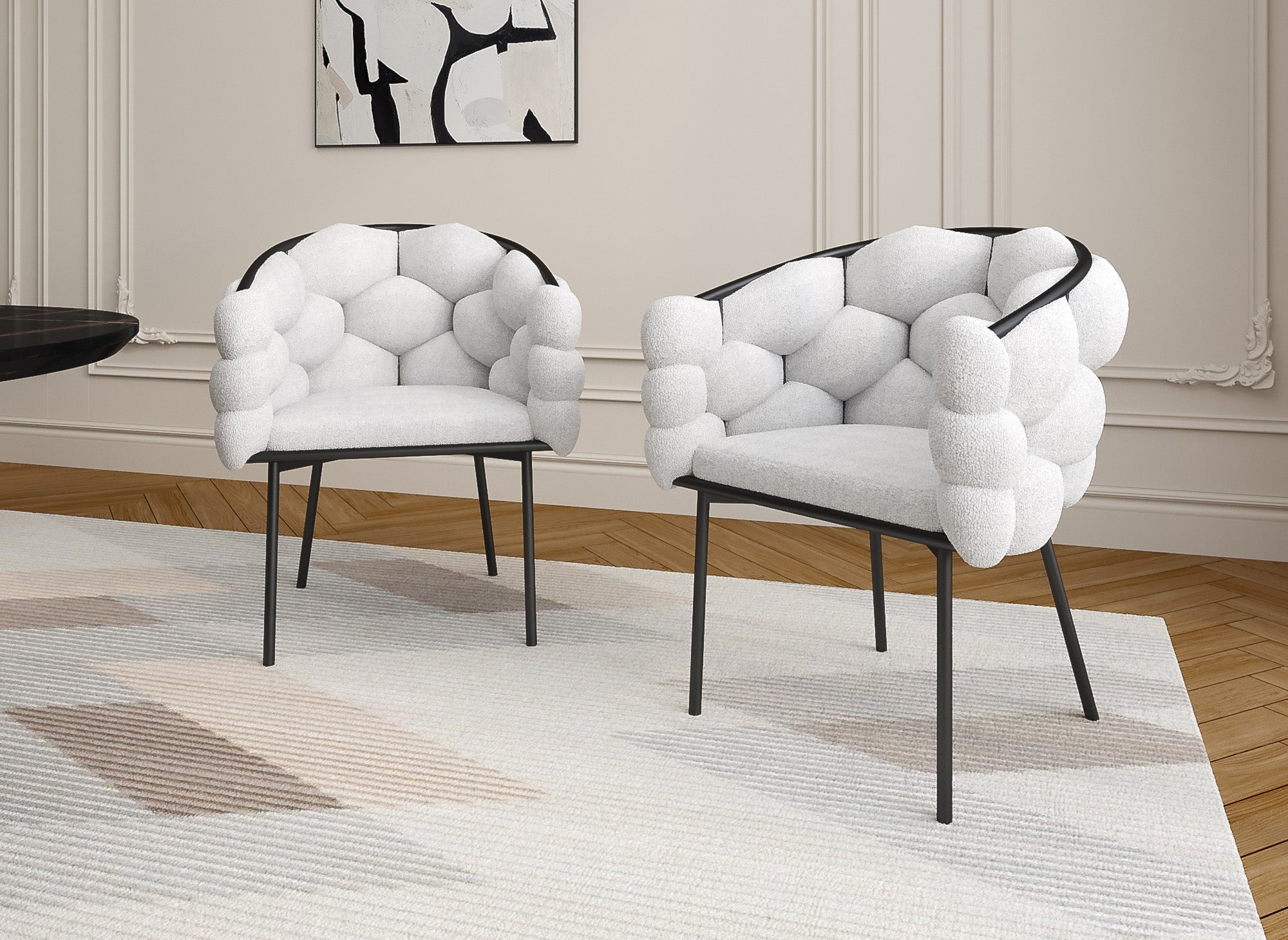 Lot de 2 chaises effet peau de mouton blanc pieds en métal noir CHARLOTTE
