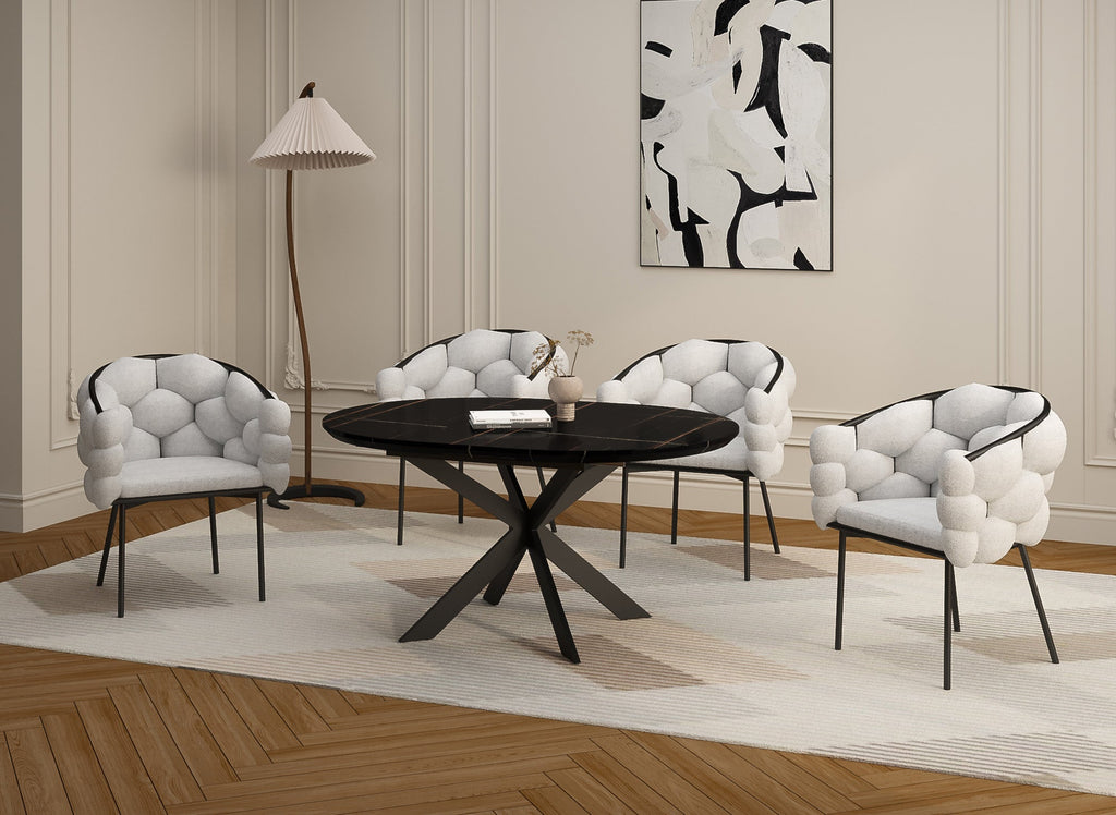 Lot de 2 chaises effet peau de mouton blanc pieds en métal noir CHARLOTTE