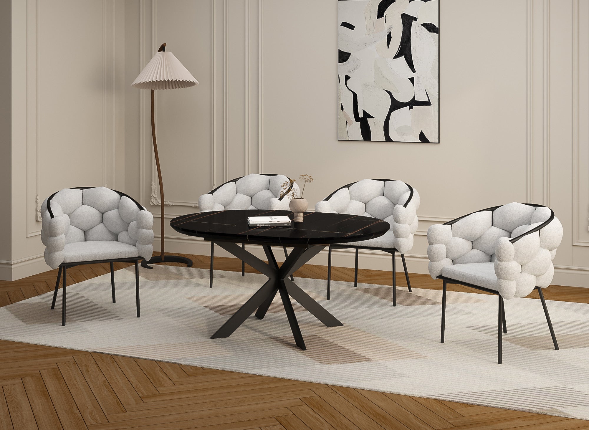 Lot de 2 chaises effet peau de mouton blanc pieds en métal noir CHARLOTTE