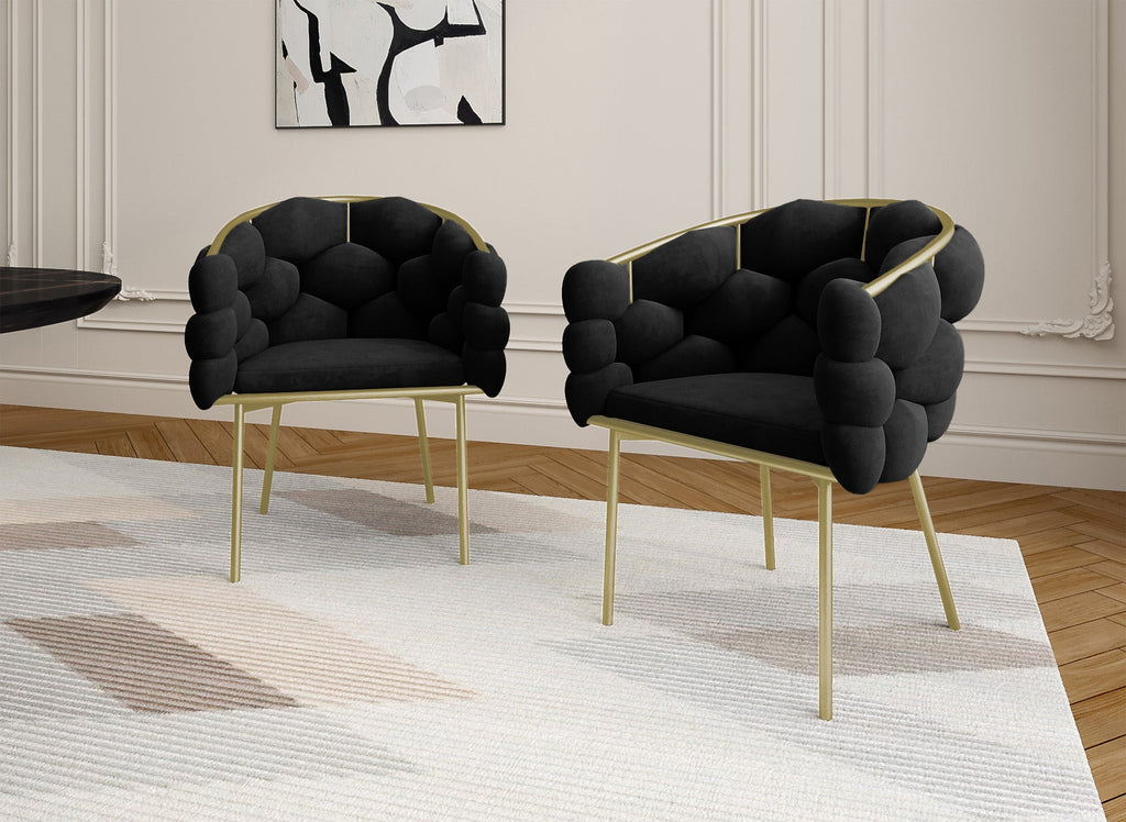 Lot de 2 chaises en velours noir pieds en métal doré CHARLOTTE