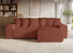 Canapé d'angle réversible convertible avec coffre en velours côtelé épais terracotta NOELIA