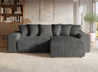 Canapé d'angle réversible convertible avec coffre en velours côtelé épais gris NOELIA