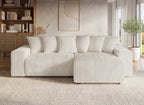 Canapé d'angle réversible convertible avec coffre en velours côtelé épais beige NOELIA