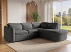 Canapé d'angle convertible avec coffre de rangement en tissu bouclette gris BAYA - angle droit