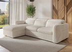Canapé d'angle gauche convertible avec coffre en velours côtelé épais beige PETUNIA - Angle gauche