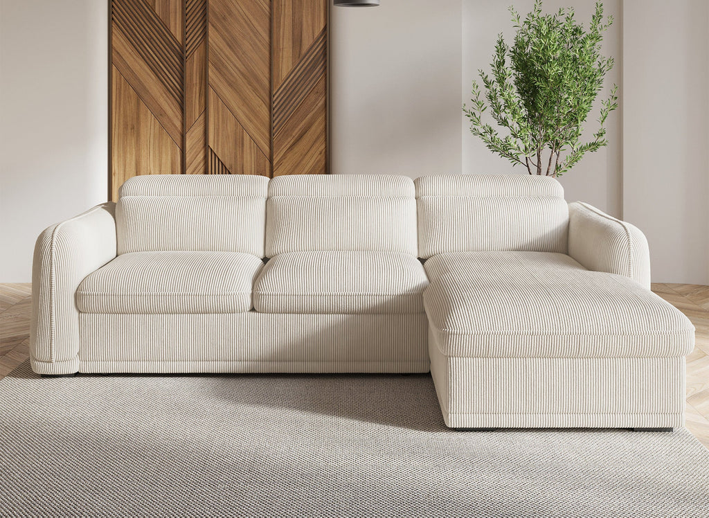 Canapé d'angle convertible avec coffre en velours côtelé épais beige PETUNIA - Angle droit